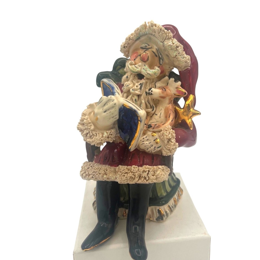 Heather Goldminc Blue Sky Corp 2001 Santa and Deer Candle Holder Ornament